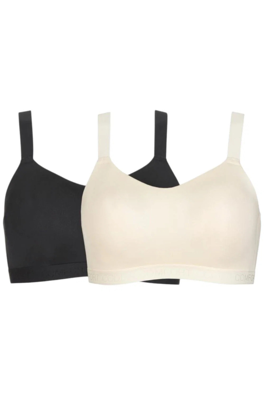 Comfort Code Women's 2pk Signature Smooth Wireless Bra Black/White -